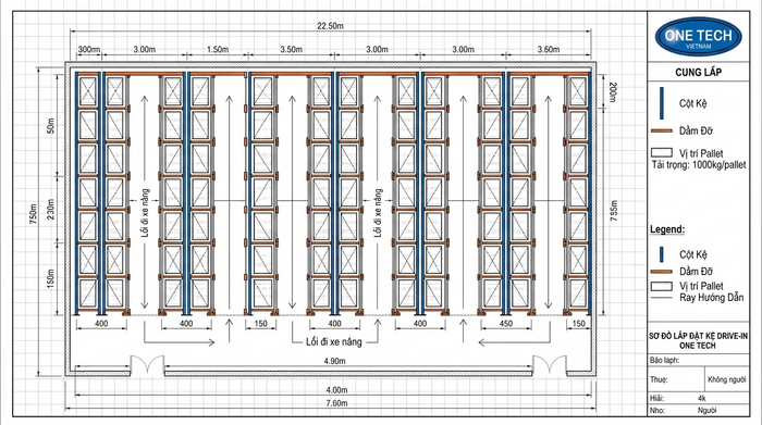 Bản vẽ bố trí kệ drive in cho kho pallet