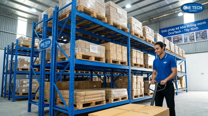 Kệ pallet trung tải dùng cho kho hàng có xe nâng tay tại Tây Ninh