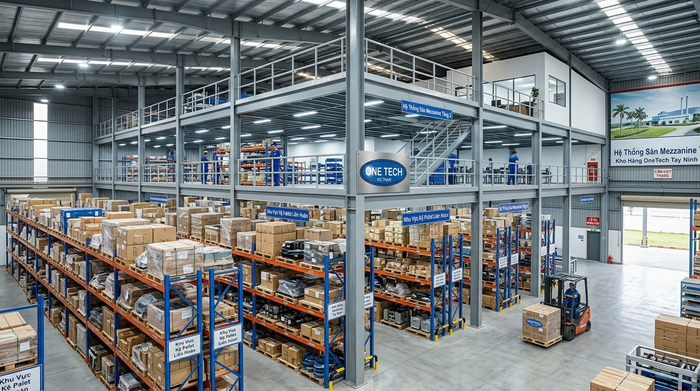 Kệ mezzanine kết hợp kệ Selective Kệ sàn mezzanine kết hợp kệ selective cho kho Tây Ninh