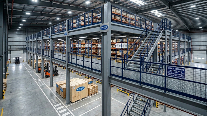 Kệ sàn mezzanine Tây Ninh tối ưu chiều cao kho Kệ sàn mezzanine Tây Ninh trong kho hàng cao tầng