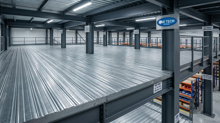 Mặt sàn tôn gân kệ mezzanine Mặt sàn tôn gân cho kệ mezzanine tại Tây Ninh