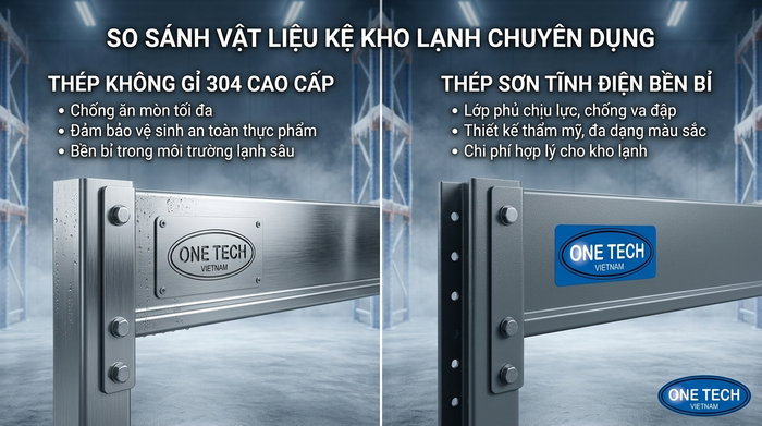 So sánh vật liệu kệ kho lạnh inox 304 và kệ kho lạnh sơn tĩnh điện