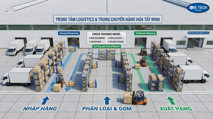 Mô hình cross docking trong kho trung chuyển Tây Ninh Mô hình cross docking trong kho trung chuyển Tây Ninh