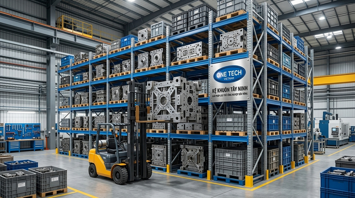 Kệ Khuôn Tây Ninh trong kho công nghiệp lưu trữ khuôn nặng