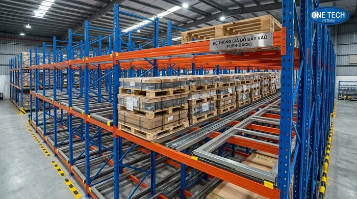 Kết hợp hệ kệ pallet cho kho Tây Ninh Kết hợp kệ Push Back và kệ Selective trong kho hàng Tây Ninh