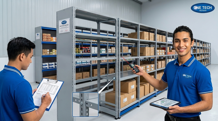 Đội ngũ kỹ thuật OneTech khảo sát mặt bằng kho bãi