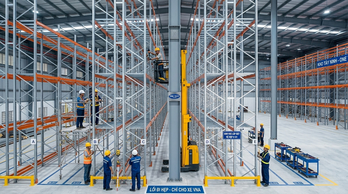 Lắp đặt Kệ Narrow Aisle Tây Ninh tại kho pallet