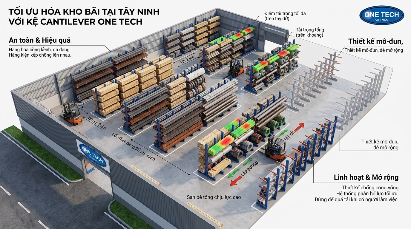 Mặt bằng lắp đặt kệ tay đỡ cho kho Tây Ninh