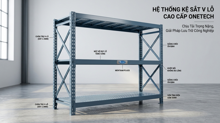 Hình ảnh thực tế mẫu kệ sắt v lỗ 2 tầng