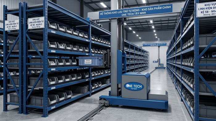 Mini load Stacker Crane cho kho linh kiện và thùng hàng tại Tây Ninh