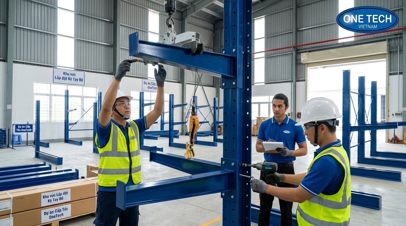 Quy trình lắp đặt kệ tay đỡ Tây Ninh tại kho thực tế