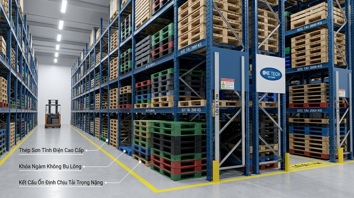 Thiết kế kệ Narrow Aisle theo kích thước pallet và tải trọng hàng hóa