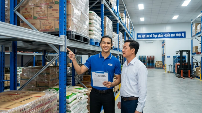 Bàn giao kệ kho thực phẩm Tây Ninh Bàn giao hệ thống kệ kho thực phẩm Tây Ninh sau lắp đặt