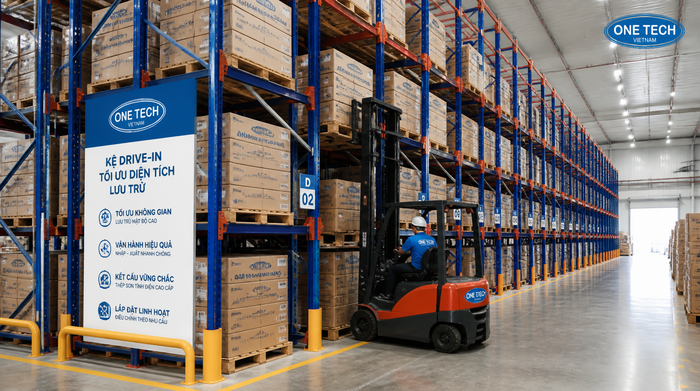 Kệ Drive In tăng mật độ lưu trữ cho kho logistics Tây Ninh Kệ Drive In tăng mật độ lưu trữ cho kho logistics Tây Ninh