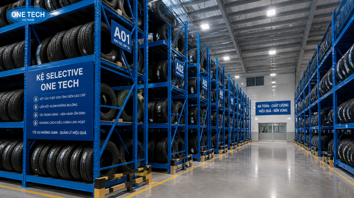 Kệ Selective để lốp xe cho kho tải trọng nặng tại Tây Ninh