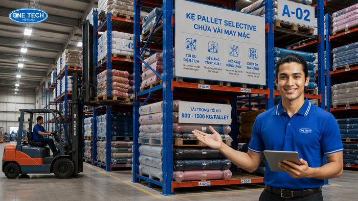 Kệ kho may mặc công nghiệp dạng selective cho pallet vải