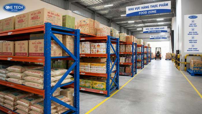 Kệ trung tải cho kho thực phẩm Tây Ninh Kệ kho trung tải chứa thực phẩm đóng gói tại Tây Ninh
