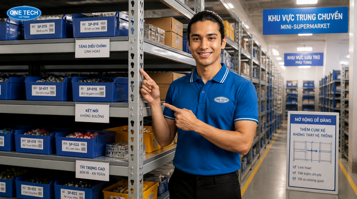 Ứng dụng kệ tải trọng nhẹ Tây Ninh trong kho trung chuyển siêu thị mini và kho phụ tùng