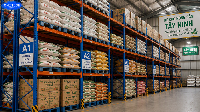 Kệ kho nông sản Tây Ninh cho kho pallet chứa hàng đóng bao và thùng carton