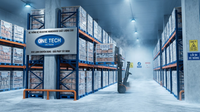 Kệ Selective chứa pallet thủy hải sản trong kho công nghiệp Tây Ninh
