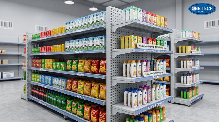 Kệ siêu thị tôn lỗ dùng cho hàng FMCG tại Tây Ninh
