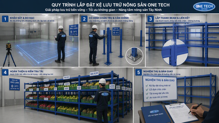 Quy trình lắp đặt kệ kho nông sản Tây Ninh từ khảo sát đến bàn giao