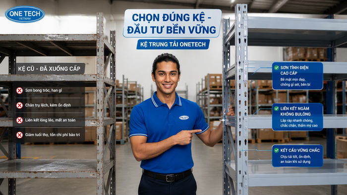 So sánh kệ trung tải mới và kệ cũ như mới So sánh kệ trung tải mới và kệ cũ như mới cho kho